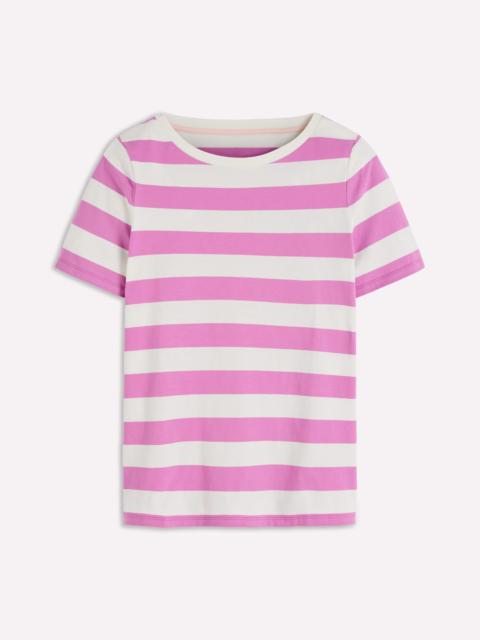 BODEN Olivia Short Sleeve Breton-Clover Purple and Ivory Stripe