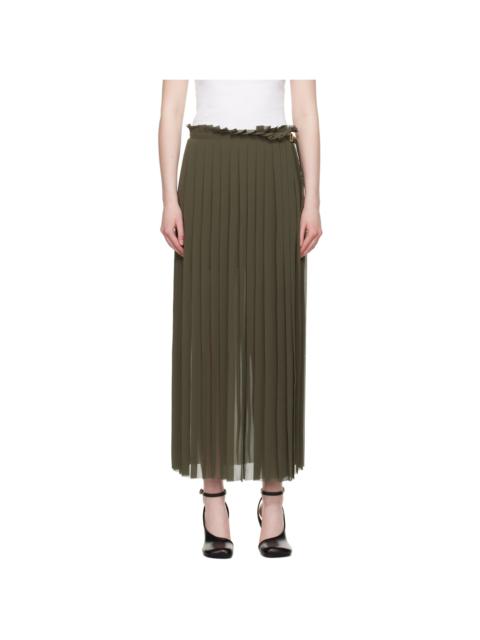 AMI Paris Khaki Pleated Midi Skirt