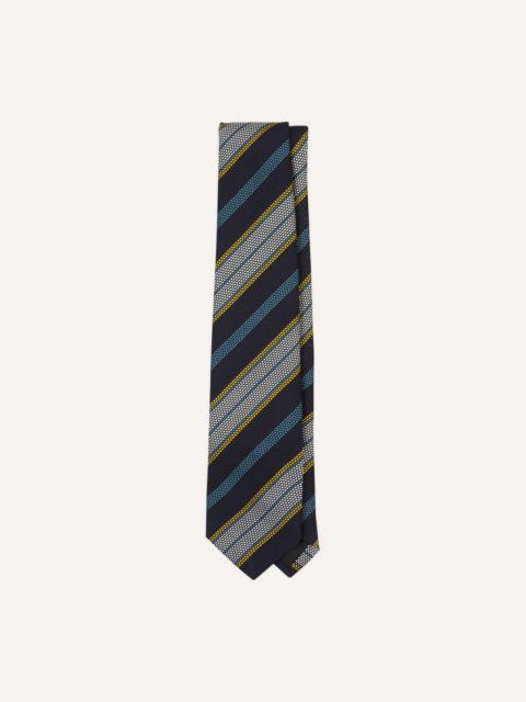 Drake's Navy, Blue, Yellow and White Multi Stripe Tipped Silk Grenadine Tie