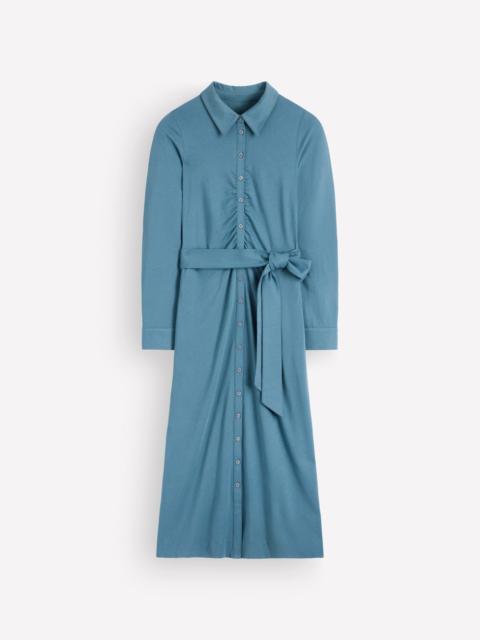 BODEN Ruched Jersey Shirt Dress-Storm Blue