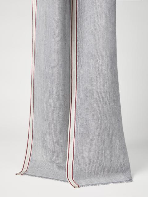 Brunello Cucinelli Linen, cashmere and silk denim-effect twill scarf with selvedge
