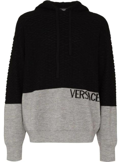 intarsia-knit logo panelled hoodie