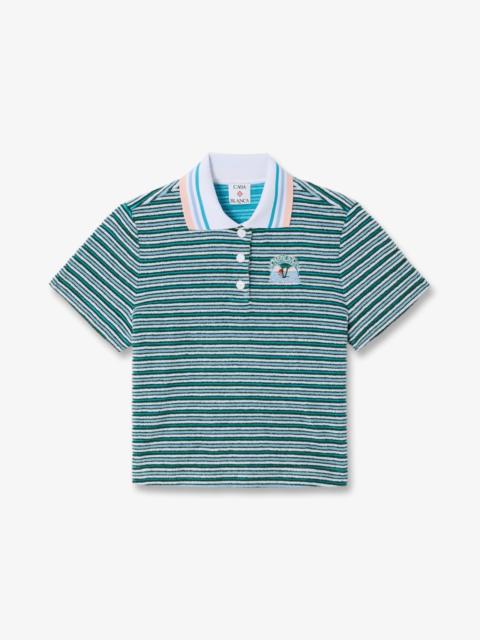 CASABLANCA Teal Striped Towelling Short Sleeve Polo Shirt | Casablanca Paris