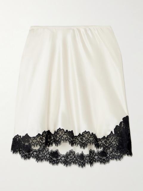 DÔEN Giuliette Lace-trimmed Floral-print Silk-charmeuse Skirt