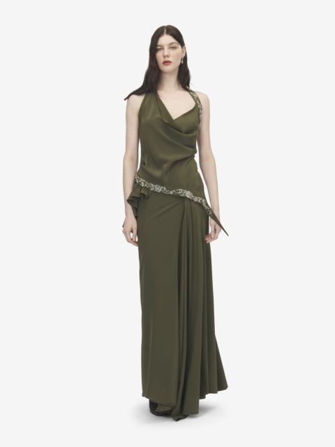 Alexander McQueen Women's Floral Embroidery Asymmetric Top in Green