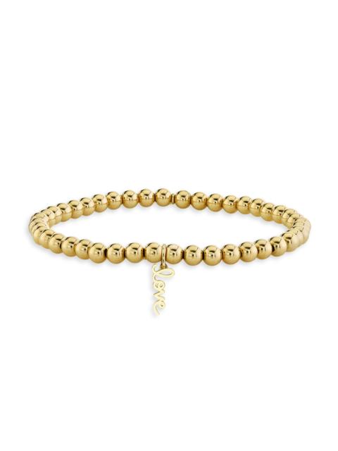 SYDNEY EVAN Women's Pure 14K Yellow Gold "Love" Beaded Stretch Bracelet - Yellow Gold