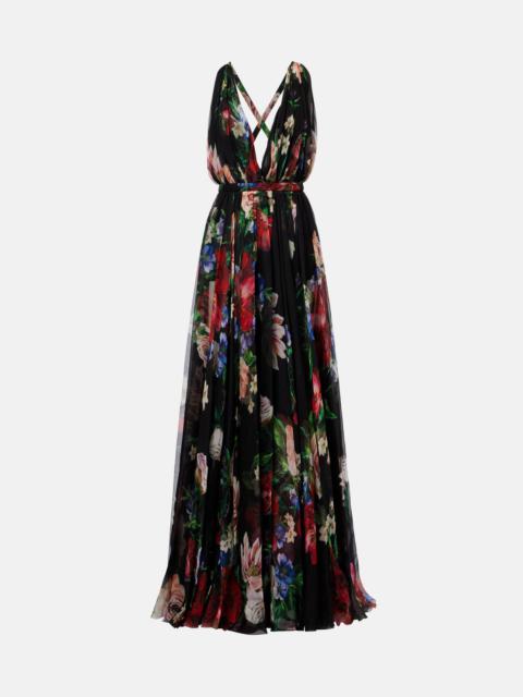 Dolce & Gabbana Floral pleated silk chiffon gown