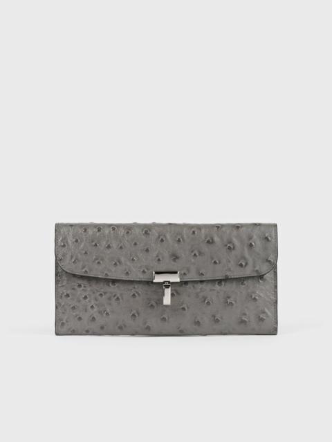 TOTEME T-lock ostrich-embossed wallet grey