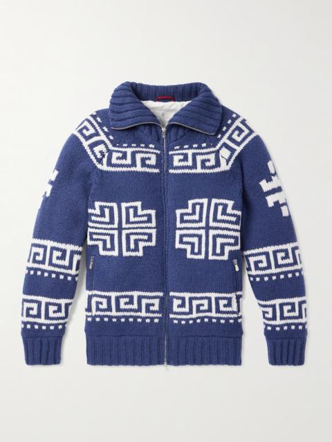 Brunello Cucinelli Jacquard-Knit Cashmere Down Rollneck Cardigan