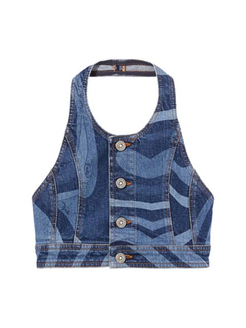 Marmo-print denim crop top