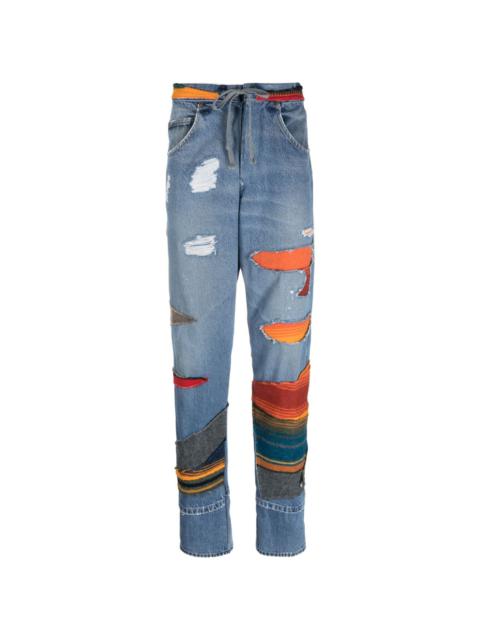 Greg Lauren patchwork mid-rise tapered jeans