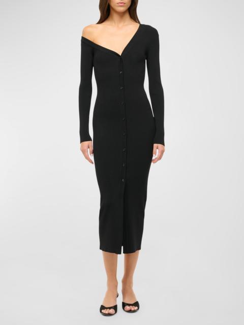 STAUD Craftsman One-Shoulder Midi Sweater Dress
