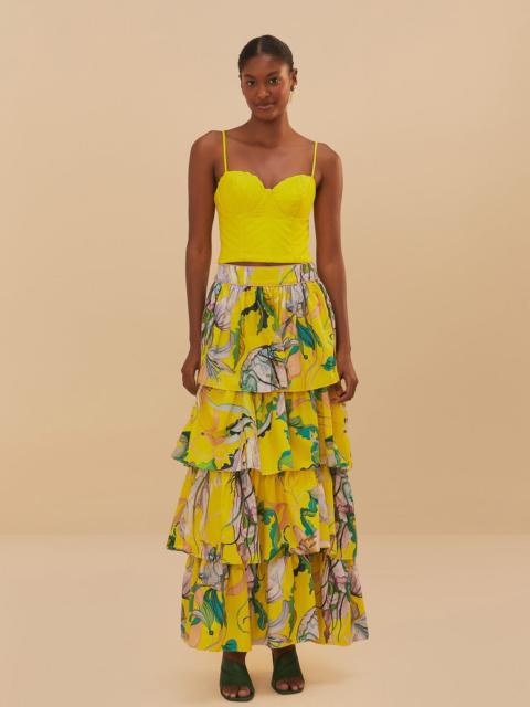 FARM RIO Yellow Jellyfish Bouquet Maxi Skirt