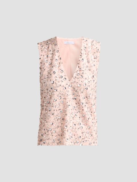 rabanne Women's Embellished V-Neck Top - Light Flower Embroidery