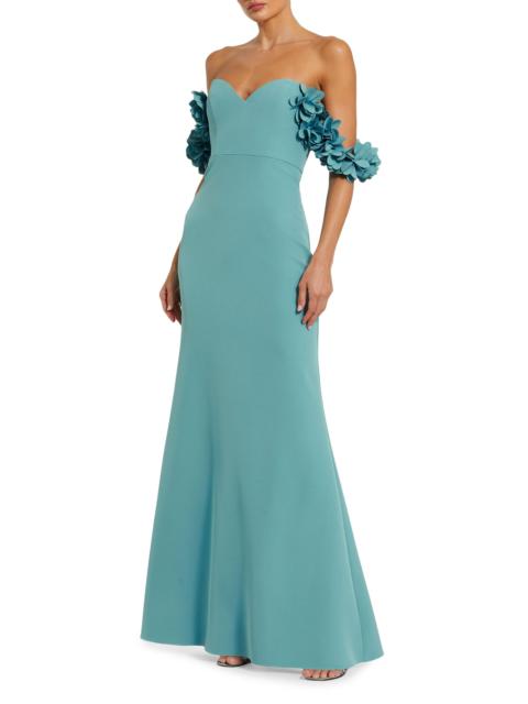 MAC DUGGAL Women's Crepe 3D Flower Off-The-Shoulder Gown - Teal