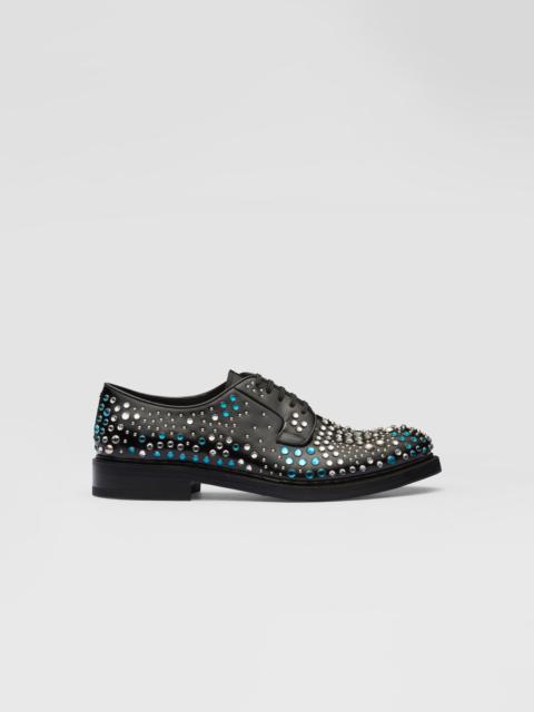 Brushed leather derby shoes with studs and rhinestones