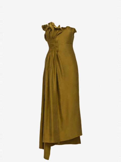 MAGDA BUTRYM Asymmetric pleated silk dress in green