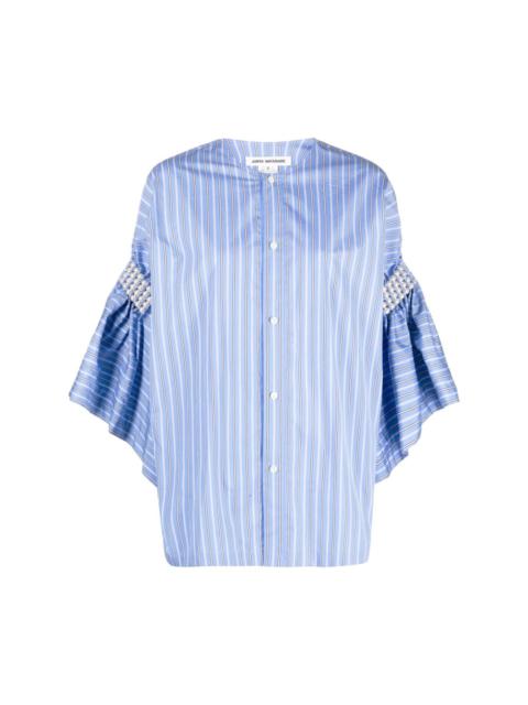 ruffled-sleeve pearl-embellished shirt