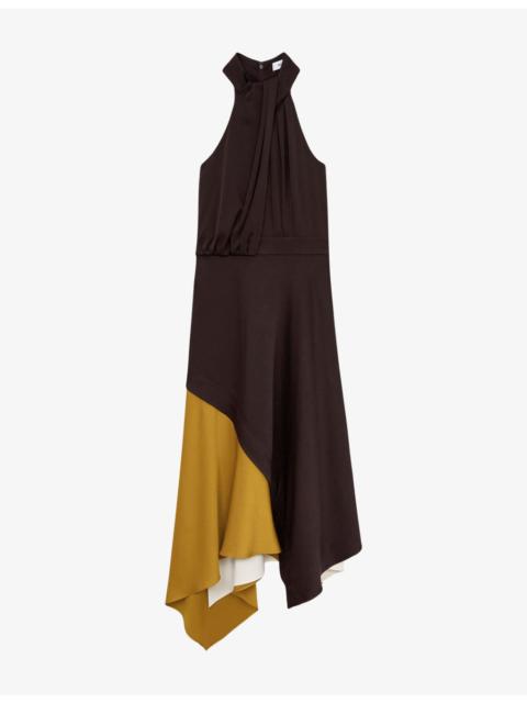 REISS Bianca Colour-Block Occasion Satin Midi Dress