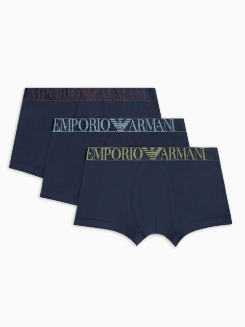 EMPORIO ARMANI Three-pack of ASV shiny logoband organic-cotton boxer briefs