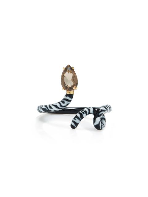 BEA BONGIASCA Baby Zebra Vine 9K Gold Quartz and Enamel Ring