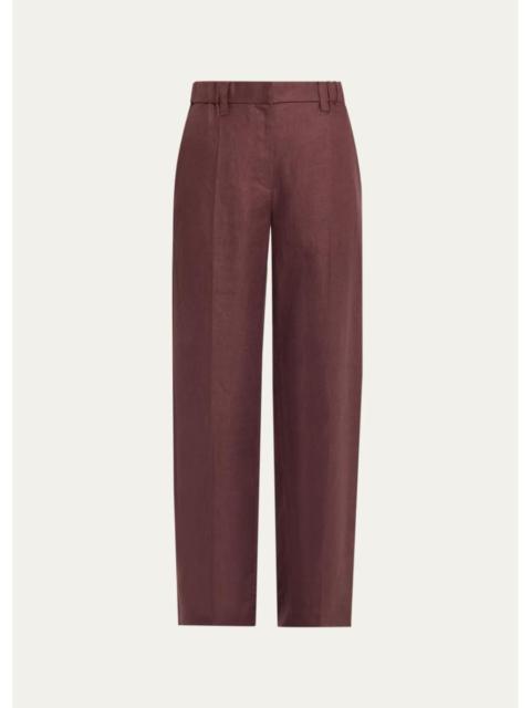 Brunello Cucinelli Elasticized Mid-Rise Linen Straight-Leg Pants