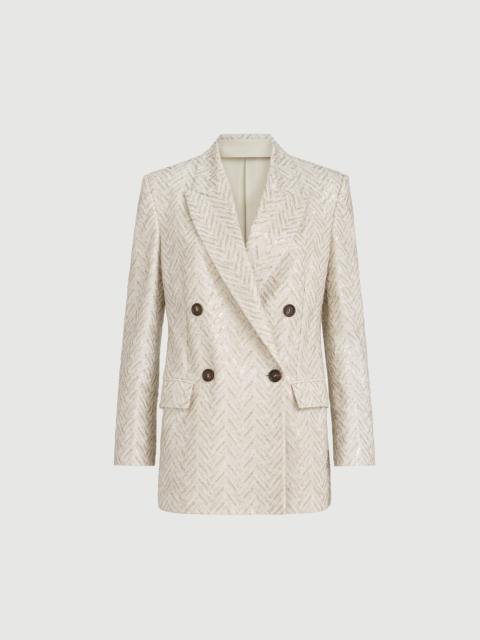 Brunello Cucinelli Dazzling maxi chevron embroidery blazer in linen
