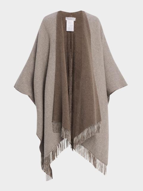Brunello Cucinelli Reversible Metallic Herringbone Double Brushed Cashmere Poncho
