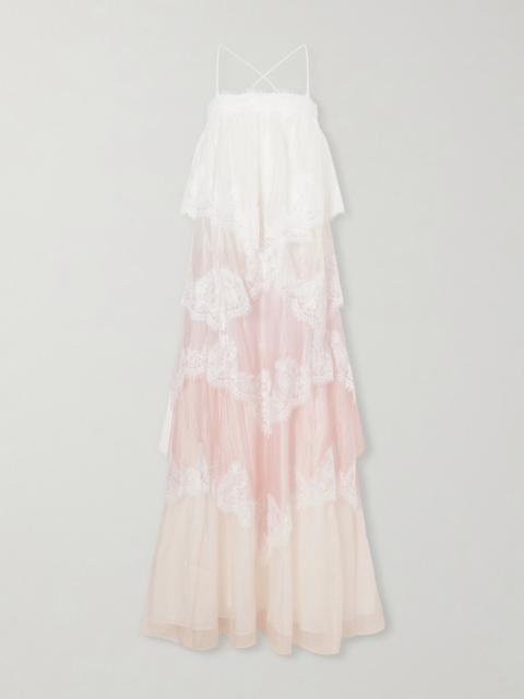 Aje. Ophelia Lace-trimmed Ruffled Chiffon Gown