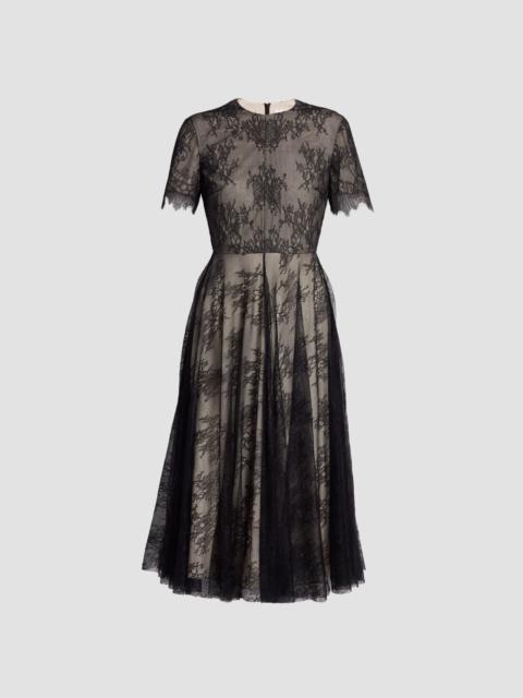 Erdem FLORAL LACE SHORT SLEEVE MIDI DRESS