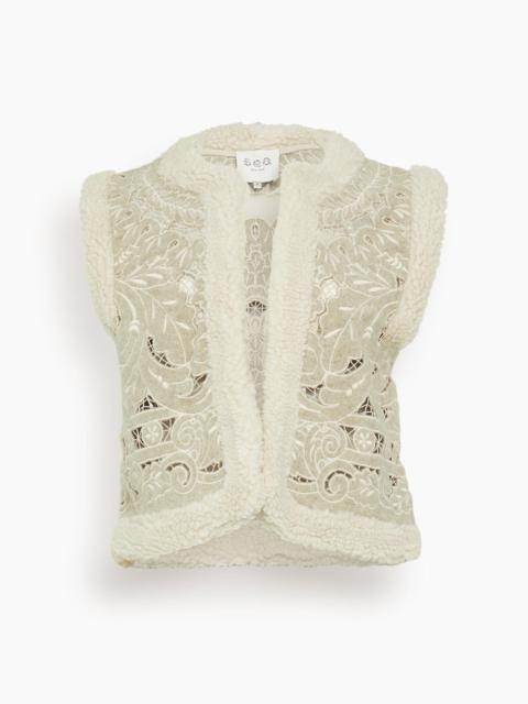 Sea Ceci Embroidery Felt Vest in Oatmeal