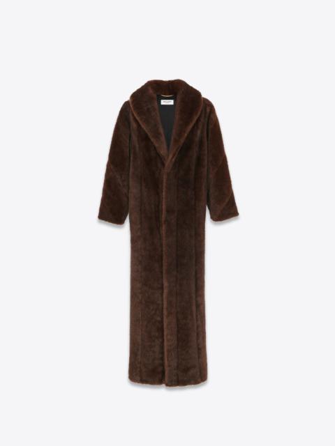SAINT LAURENT long shawl-collar coat in animal-free fur
