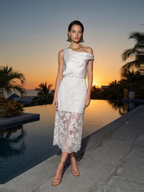 CAMI NYC AYLIN SEQUIN LACE MIDI SKIRT WHITE
