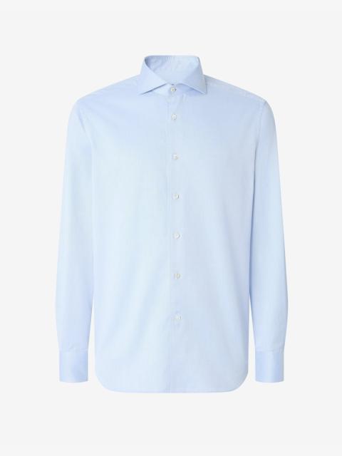 CORNELIANI Light blue cotton shirt with honeycomb micro pattern