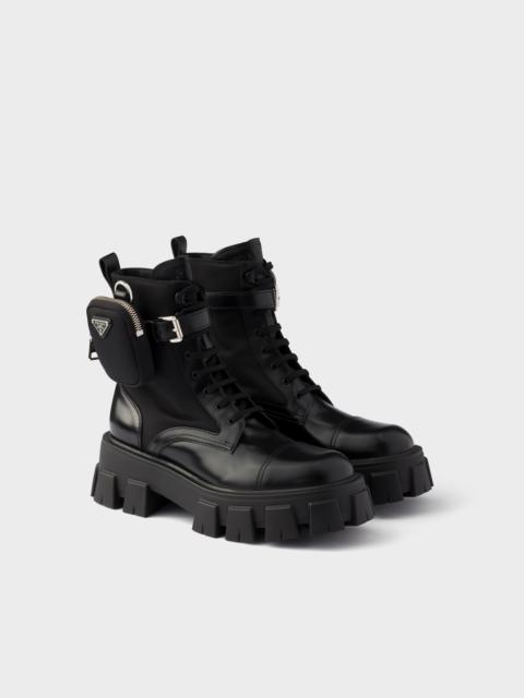 Prada Monolith leather and Re-Nylon booties with pouch