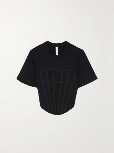 Dion Lee Cropped canvas-paneled ribbed stretch-cotton jersey T-shirt