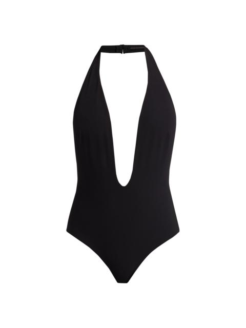 KIKI DE MONTPARNASSE Women's Echauffe Plunging V-Halterneck One-Piece Swimsuit - Black