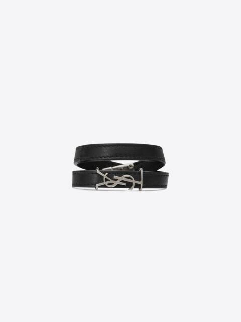 opyum double wrap bracelet in leather and silver-toned metal