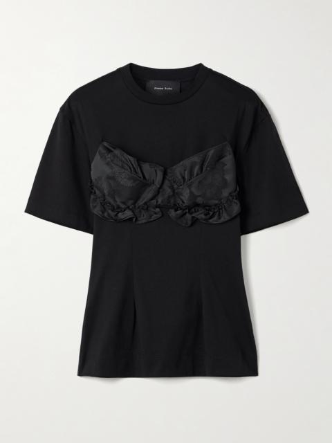 Simone Rocha Appliquéd Satin Jacquard-trimmed Cotton-jersey T-shirt