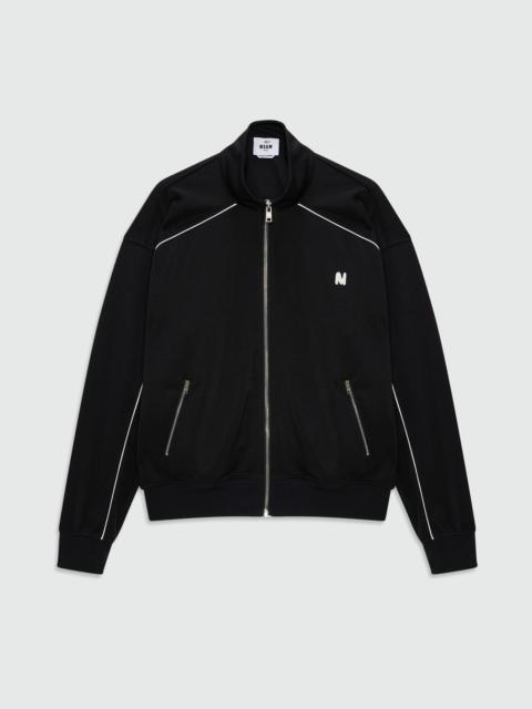 MSGM Black double pique sweatshirt with contrast inserts and MWAVE embroidery on the chest