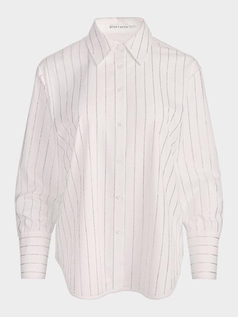 Alice + Olivia Finely Embellished Striped Oversized Blouse