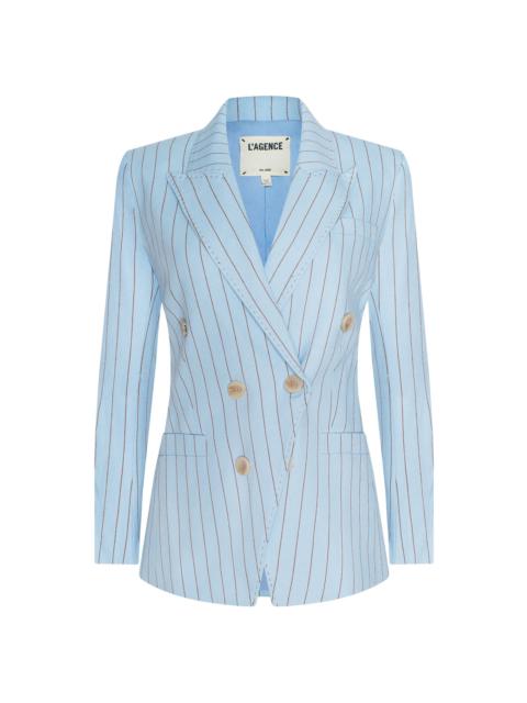 L'AGENCE Women's Kyomi Pinstriped Double-Breasted Blazer - Light Blue Sienna Pinstripe