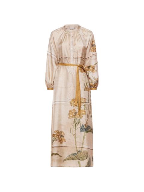 Pierre-Louis Mascia Aloe floral gathered-detail midi shirt dress