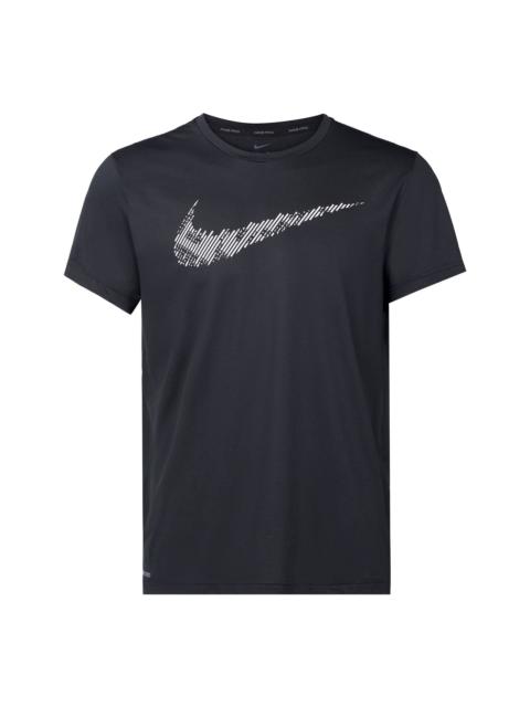 Nike Nike 줄무늬 로고 인쇄 훈련 스포츠 짧은 소매 검정 DD1622-010