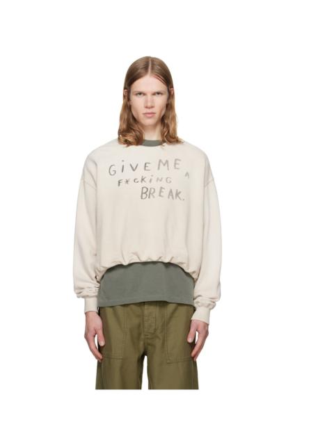 R13 Beige 'Give Me A Break' Balloon Crewneck Sweatshirt