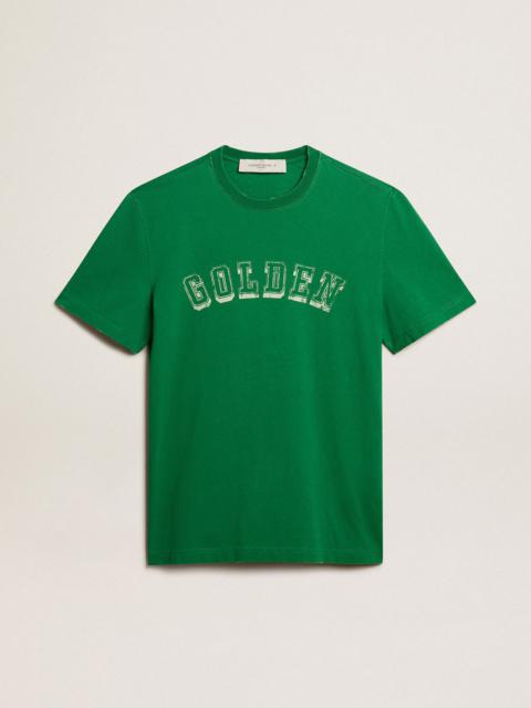 Golden Goose Men’s green cotton T-shirt with lettering at the center