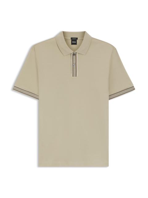 BOSS STRIPED-TRIM POLO SHIRT IN MERCERISED COTTON