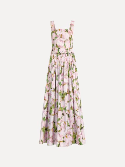 Oscar de la Renta SLEEVELESS WATERCOLOR IRIS POPLIN DAY DRESS
