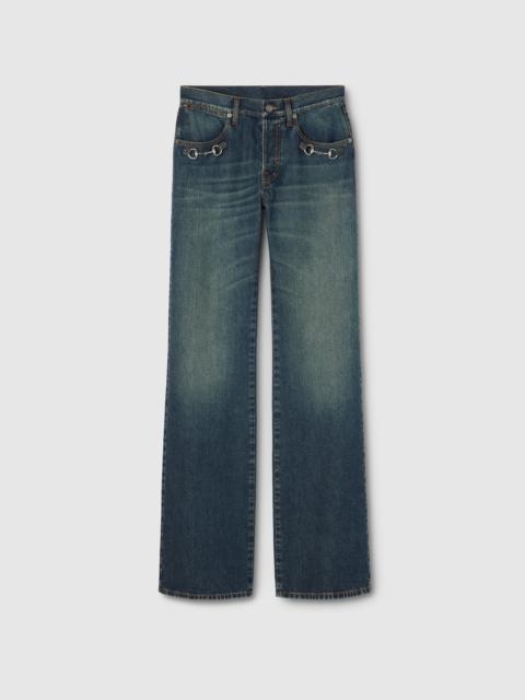 GUCCI Cotton denim pants with Horsebit