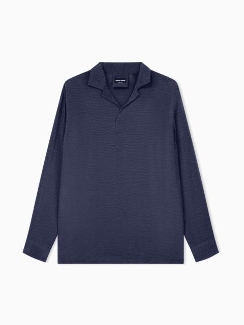GIORGIO ARMANI OVERSIZED SHIRT IN CUPRO WITH MICRO JACQUARD CHEVRON